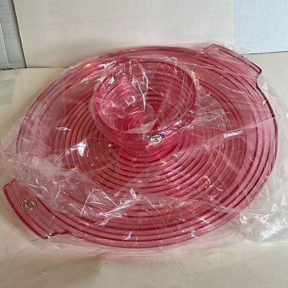 Vintage Majestic Images Chip & Dip Set Pink Lucite New - Picture 10 of 13